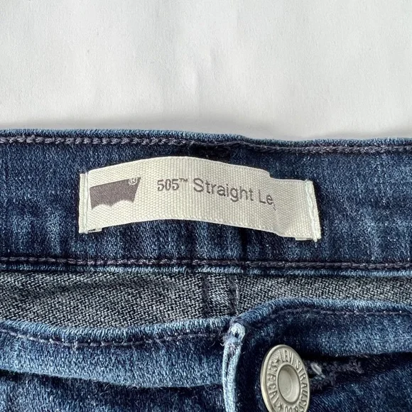 Levi's 505 Jeans Size 14 32x32 Mid Rise Straight Leg Denim Dark Blue - Picture 3 of 5
